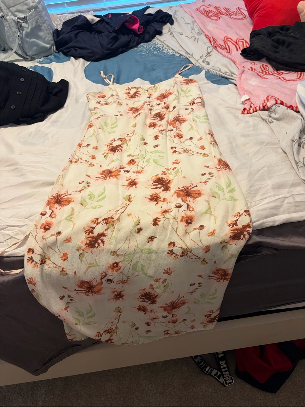 Cream Floral Slip Dress with Rust & Sage Print